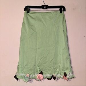Ruth Anthropologie Green Midi Floral Appliqué Skirt Size 0